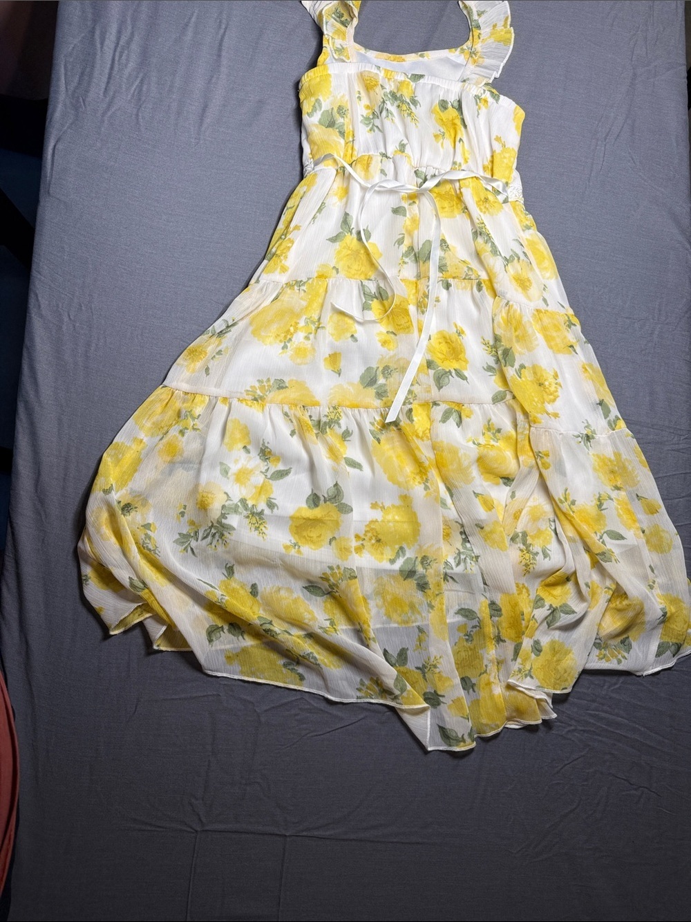 lilt White Dress with Yellow Floral Tiered Ruffles - Picture 3 of 3